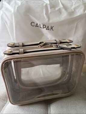 Calpak Medium Clear Cosmetic Case in Stone *new*